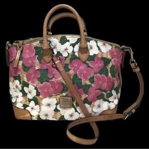 Dooney & Bourke Pansy Petunia Floral Satchel Handbag EUC